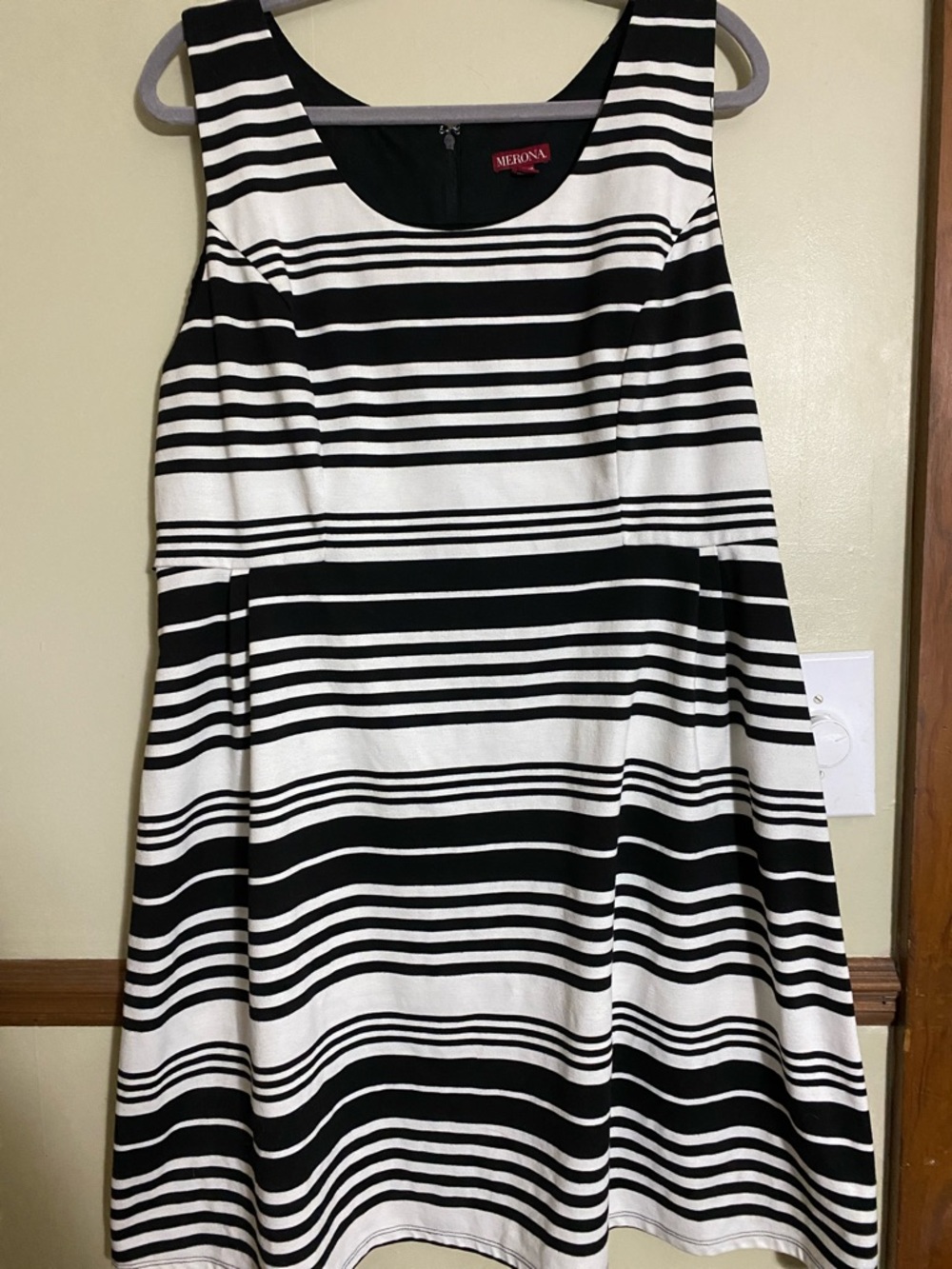 Merona Black & Off White Striped A-Line Midi Dress